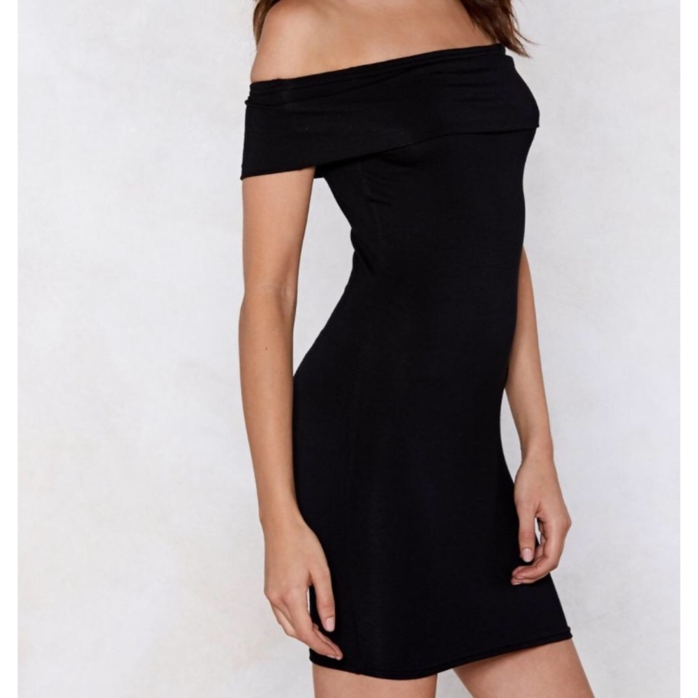 Short off the shoulder dress.